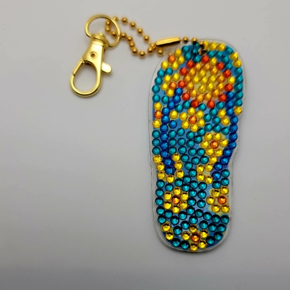 Yellow & Blue Flowers Flip-flops Keychain Beaded Unique - Picture 2 of 3